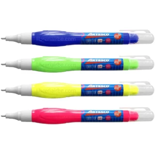 Corrector Líquido Tipo Lápiz, en Forma de Bolígrafo, Punta Extra Fina, Artesco, 6 ml + 1 ml Gratis