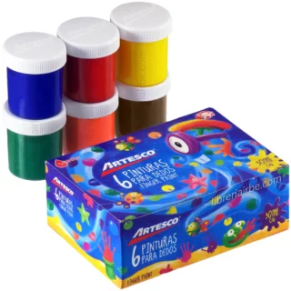 Pinturas para Dedos, al Dedo, Finger Paint, Artesco, Lavable, en Frascos de 30 ml, Set de 6 Colores