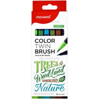 Set 6 Marcadores Doble Punta Pincel Monami Color Twin Brush - Forest