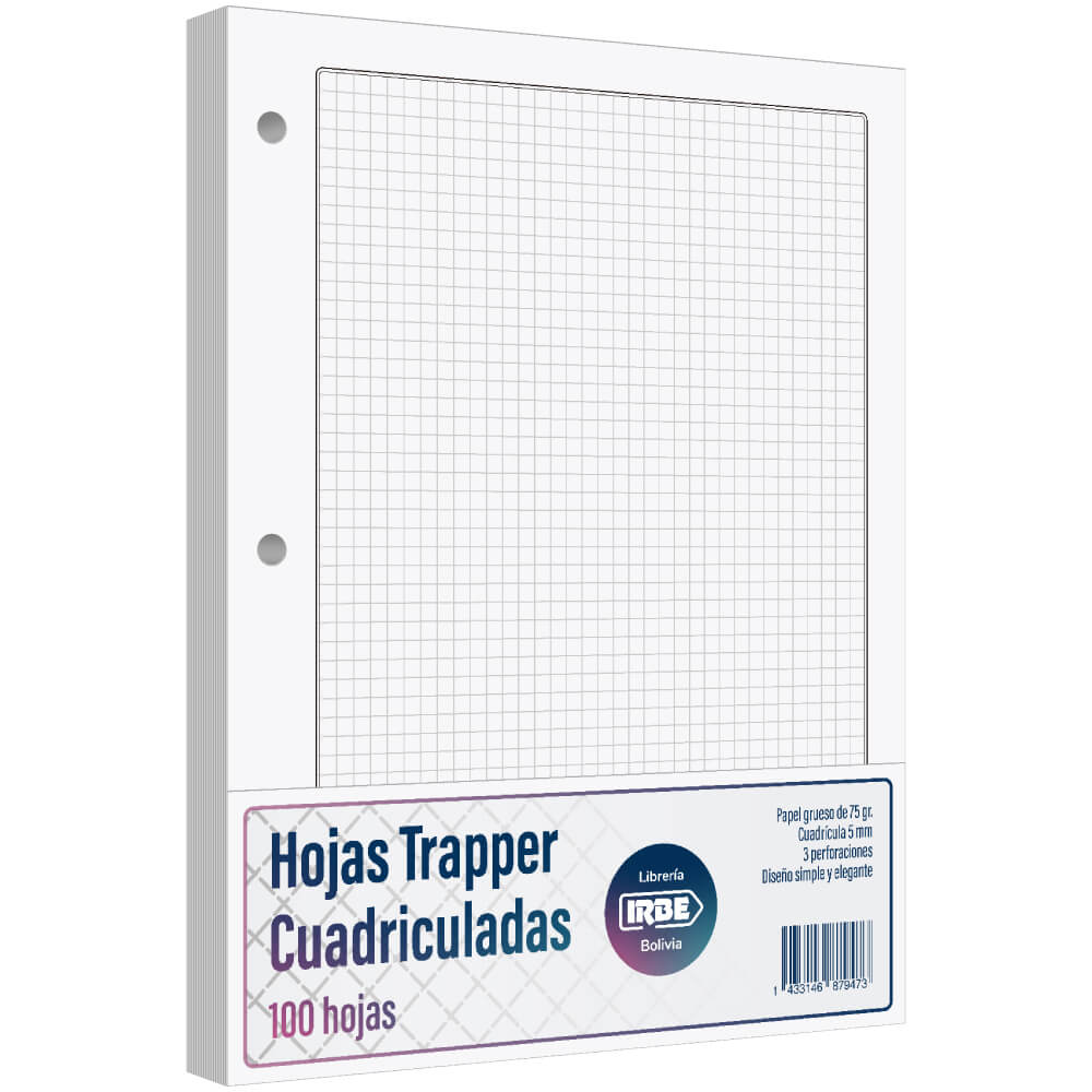 Paquete 100 Hojas Trapper IRBE Tamaño Carta 3 Perforaciones 75 g-m² - Cuadriculadas