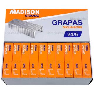 Paquete con 10 Cajas de Grapas Niqueladas MADISON 24-6