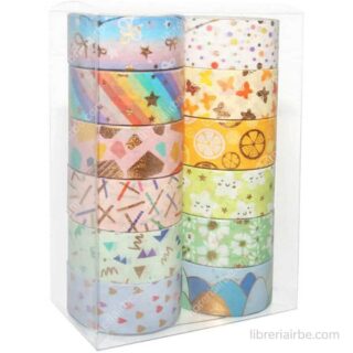 Set 12 Rollos de Cinta Adhesiva Decorativa Washi Tape Empaque