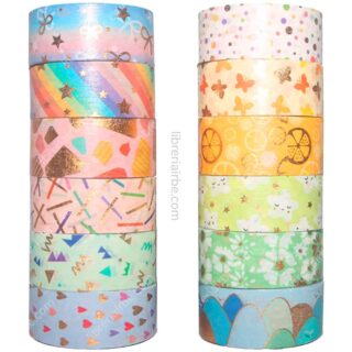 Set 12 Rollos de Cinta Adhesiva Decorativa Washi Tape Vista Contenido