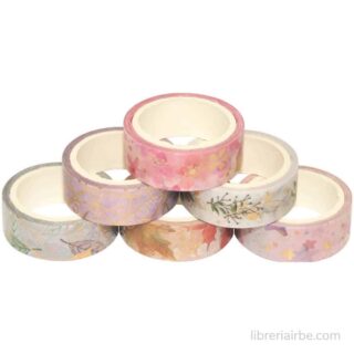 Set 6 Rollos de Cinta Adhesiva Decorativa Washi Tape - Florales Vista Superior