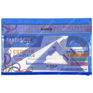 Estuche Geométrico 30 cm de 4 Piezas con Cierre MADISON Azul