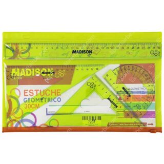 Estuche Geométrico 30 cm de 4 Piezas con Cierre MADISON Verde