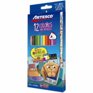 Set 12 Lápices de Colores Artesco + 1 Lápiz de Grafito 2B y Tajador