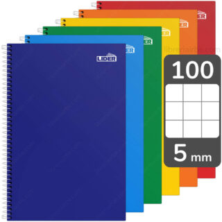 Cuaderno Tamaño Oficio, Espiral de Metal, Tapa Dura, LIDER Pleno, con 100 Hojas Cuadriculadas 5 mm