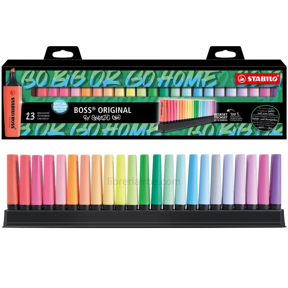 Resaltadores STABILO BOSS ORIGINAL + Organizador de Escritorio, Set de 23 Colores – Edición Especial