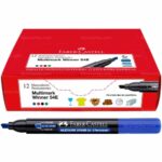 Caja 12 Marcadores Permanentes Punta Biselada Faber-Castell Multimark Winner 54-E Azul