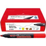 Caja 12 Marcadores Permanentes Punta Biselada Faber-Castell Multimark Winner 54-E Rojo