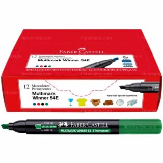 Caja 12 Marcadores Permanentes Punta Biselada Faber-Castell Multimark Winner 54-E Verde