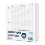 Hojas de Carpeta IRBE, Tamaño Medio Oficio, Paquete de 500, con 3 Perforaciones, Papel de 75 g/m², Cuadriculadas, 5 mm