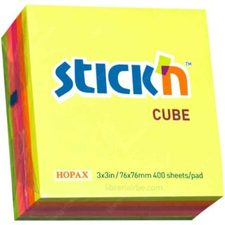 Cubo 400 Notas Adhesivas Stick'n Cube Neón (76 x 76 mm)
