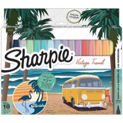 Marcadores Permanentes Sharpie, Punta Fina, Caja de 18 Colores - Edición Limitada - Vintage Travel
