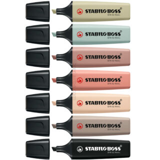 Resaltadores STABILO BOSS ORIGINAL NatureCOLORS Marker Negro Set de 7 Colores Vista Librería IRBE Cochabamba Bolivia