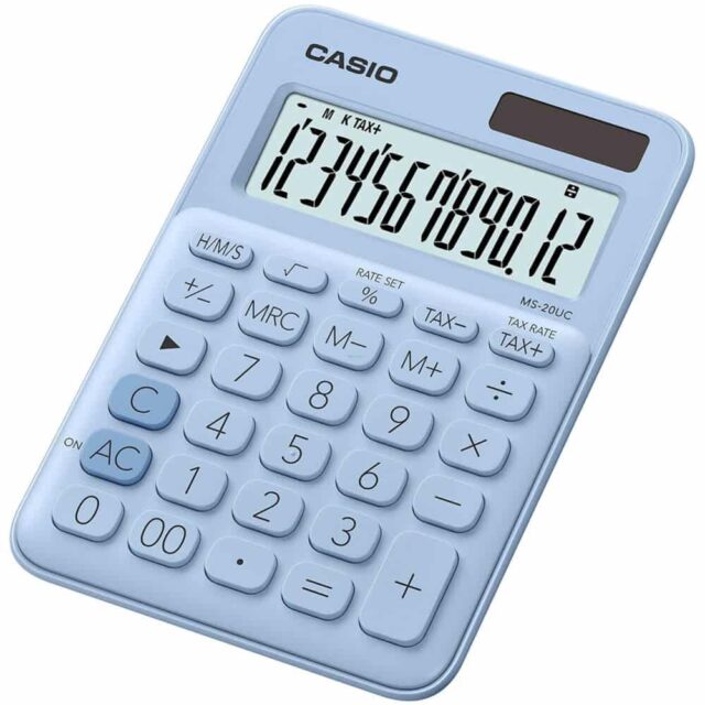 Calculadora de 12 Dígitos CASIO MS-20UC Celeste Pastel