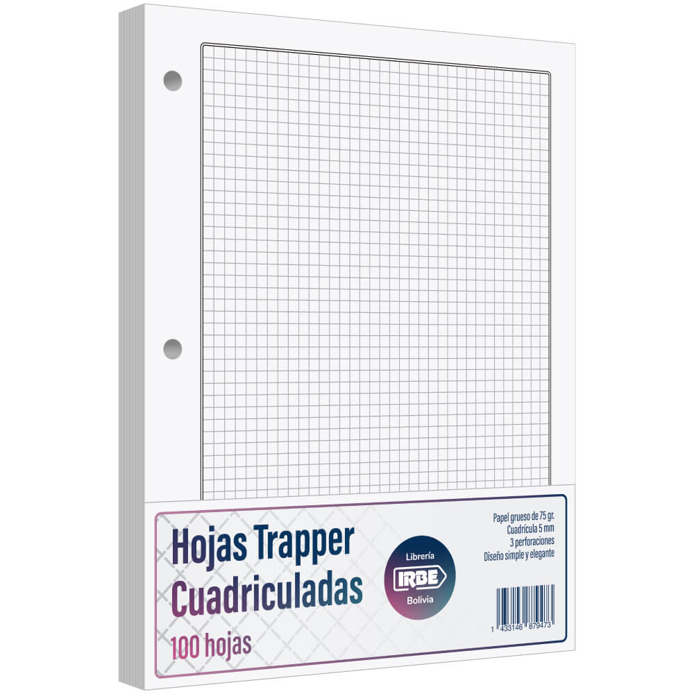 Paquete 100 Hojas Trapper IRBE Tamaño Carta 3 Perforaciones 75 g - Cuadriculadas