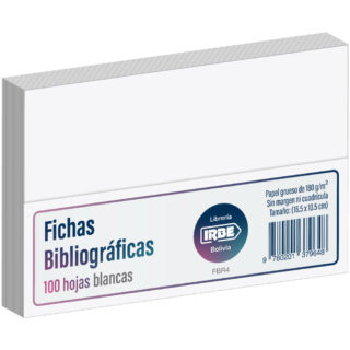 Paquete 100 Tarjetas para Fichas Bibliográficas - Flash Cards IRBE (16.5 x 10.5 cm) Blancas
