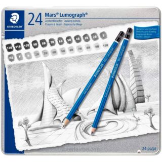 Set 24 Lápices de Grafito para Dibujo STAEDTLER Mars® Lumograph con Estuche de Metal