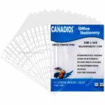 Paquete de 100 Fundas Plásticas Transparentes de 11 Orificios CANADIOS Tamaño Carta