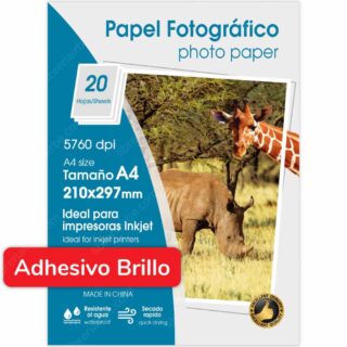 Paquete 20 Hojas de Papel Fotográfico Adhesivo con Brillo 135 g-m² Tamaño A4