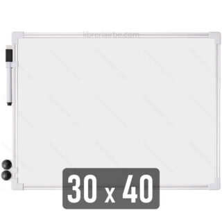Pizarra Magnética Blanca, Doble Cara con Marco de Aluminio + 1 Marcador y 2 Imanes, 30 x 40 cm