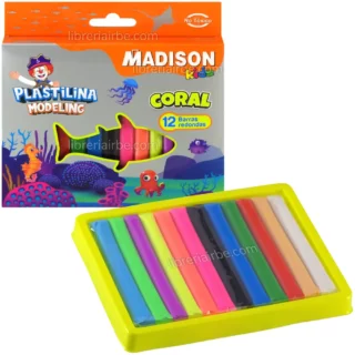 Plastilina Modeling, Coral, MADISON Kids, en Barras Redondas, Caja de 12 Colores