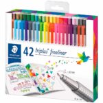 Micropuntas STAEDTLER Triplus Fineliner, Punta de 0.3 mm, Triangulares, Acuarelables, Caja de 42 Colores
