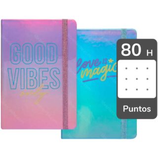 Cuaderno, Libreta, Tamaño A5, Empastado, Tapa Dura, Mooving Pop, con 80 Hojas Punteadas de 100 g-m²