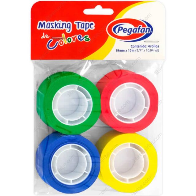 Masking Tape de Colores, Cinta Adhesiva de Papel, Pegafan, Set con 4 Rollos de 19 mm x 10 m
