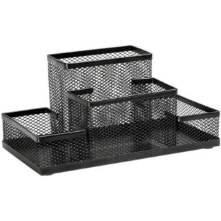 Organizador de 4 Compartimientos de Malla de Metal para Escritorio - Oficina – Negro