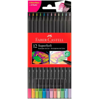 Set 12 EcoLápices de Colores Faber-Castell SuperSoft - (6 Neón + 6 Pastel)