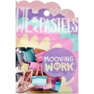 Broches Sujetapapeles, Binder Clips, Mooving at Work We Are Pastels, Set de 12 Piezas, 19 mm