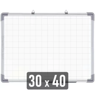 Pizarra Magnética Blanca, Doble Cara (Cuadriculada y Blanca) con Marco de Aluminio, 30 x 40 cm