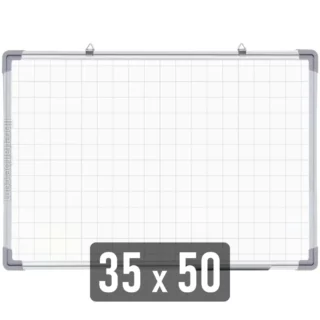 Pizarra Magnética Blanca, Doble Cara (Cuadriculada y Blanca) con Marco de Aluminio, 35 x 50 cm