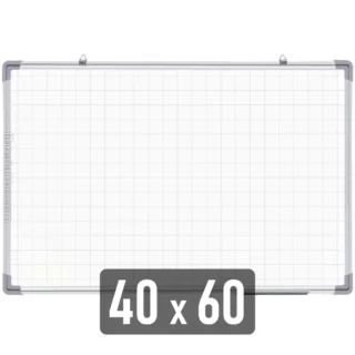 Pizarra Magnética Blanca, Doble Cara (Cuadriculada y Blanca) con Marco de Aluminio, 40 x 60 cm