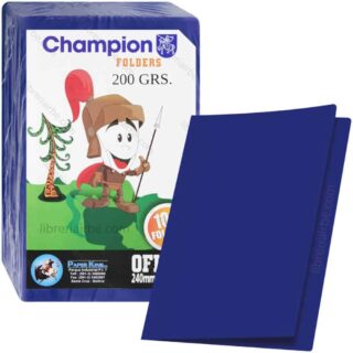 Folderes de Cartulina de Color, de 200 g-m², Champion, Tamaño Oficio, Paquete de 100 Piezas - Azul
