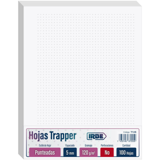 Hojas Trapper IRBE, Tamaño Carta, Paquete de 100, Sin Perforaciones, 120 g-m², Punteadas