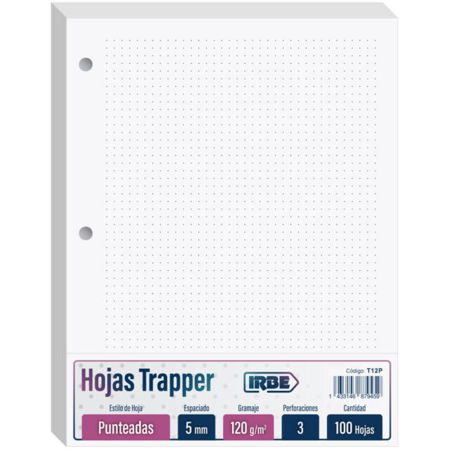 Hojas Trapper IRBE, Tamaño Carta, Paquete de 100, con 3 Perforaciones, 120 g-m², Punteadas