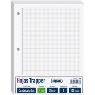 Hojas Trapper IRBE, Tamaño Carta, Paquete de 100, con 3 Perforaciones, 75 g-m², Cuadriculadas, 4 mm
