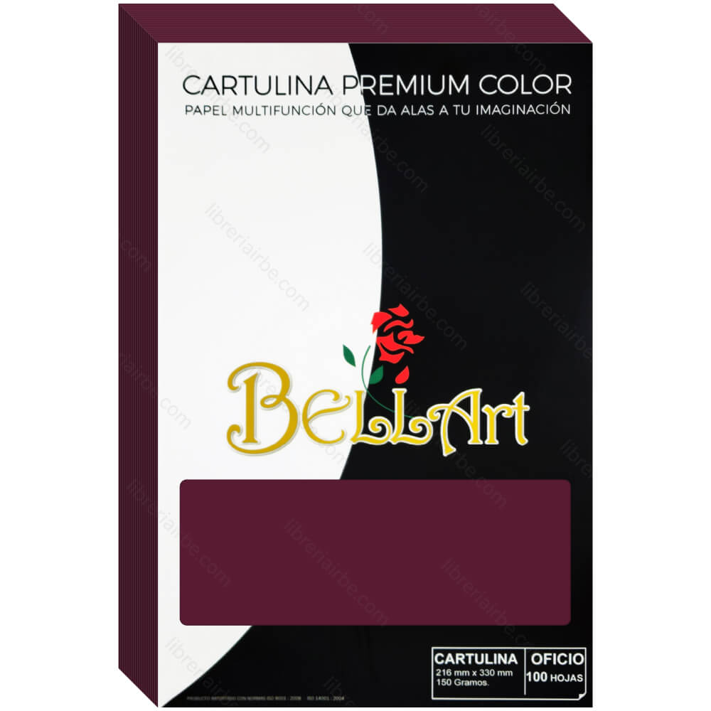 Cartulinas de Color, Tamaño Oficio, 150 g-m², Bellart, Paquete de 100 Hojas - Guindo
