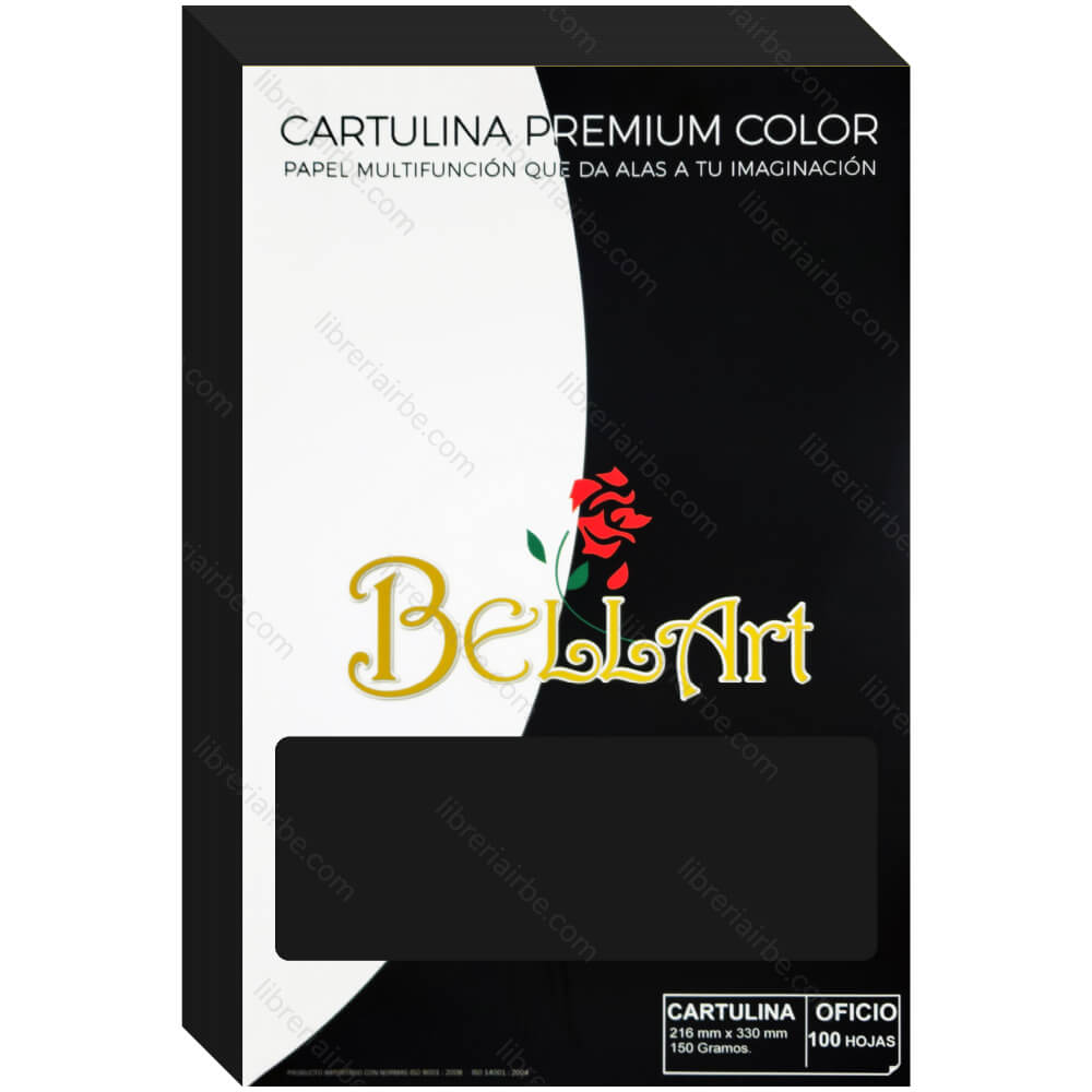 Cartulinas de Color, Tamaño Oficio, 150 g-m², Bellart, Paquete de 100 Hojas - Negro