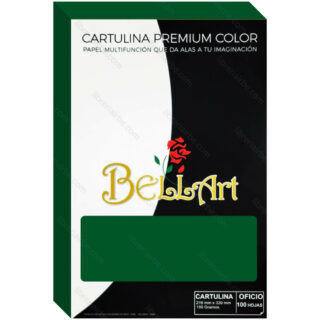 Cartulinas de Color, Tamaño Oficio, 150 g-m², Bellart, Paquete de 100 Hojas - Verde Intenso