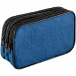 Estuchera Grande de Tela, 3 Compartimientos con Cierres - Azul