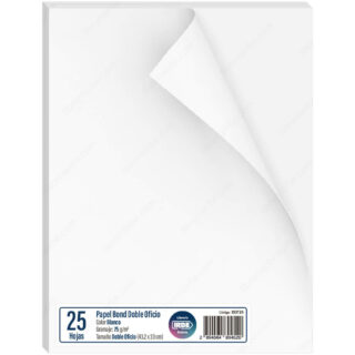 Papel Bond, Tamaño Doble Oficio, 75 g-m², Paquete de 25 Hojas, Blanco