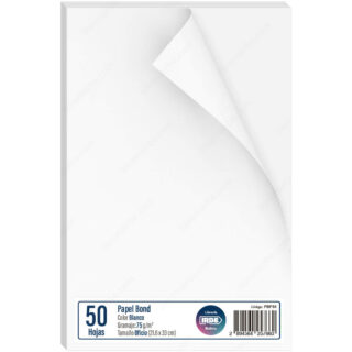 Papel Bond, Tamaño Oficio, 75 g-m², Paquete de 50 Hojas, Blanco