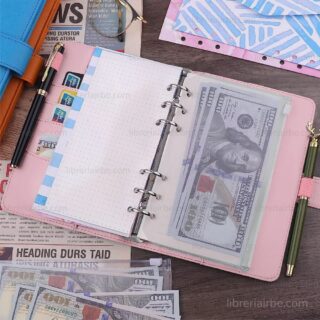 Planificador Agenda Ahorradora Carpeta de 6 Anillas Tamano A6 con Cierre Magnetico Rosa Vista Librería IRBE Cochabamba Bolivia