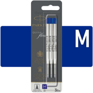Repuestos de Tinta para Bolígrafos PARKER, QUINKflow, Punta Mediana, Color Azul, Paquete de 3 Piezas