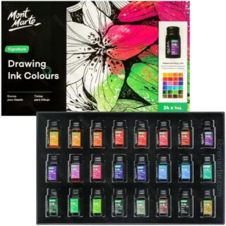 Tintas para Dibujo, Ilustración, Caligrafía, Mont Marte Signature, Botellas de 7 ml, Caja 24 Colores